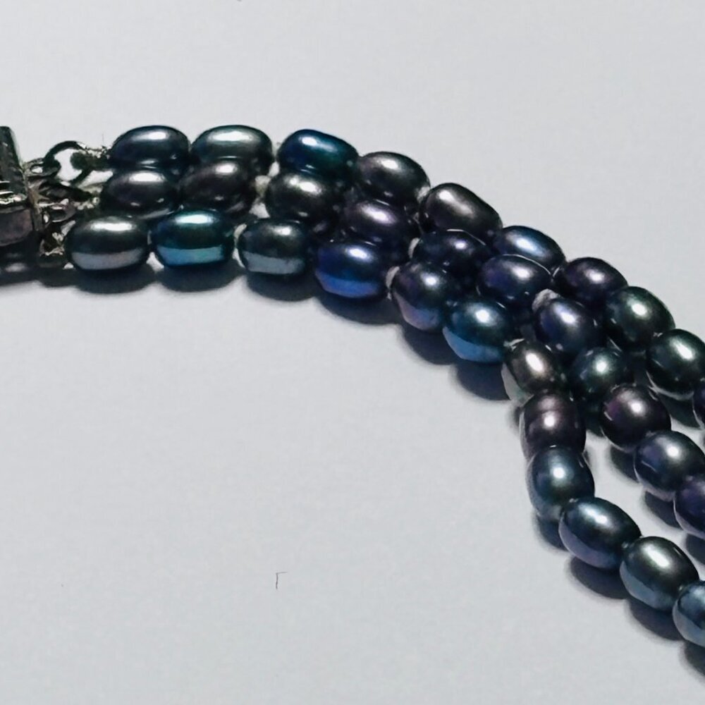 Multi Strand Peacock Pearl Necklace Blue Green Iridescent 18” - Picture 11 of 11